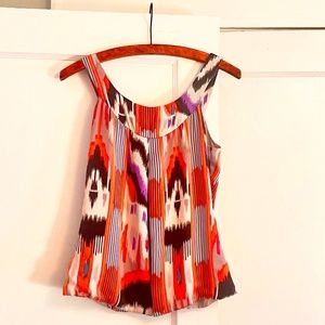 Poleci SILK Sleeveless Blouse, Balloon Hem Tank - orange purple teal batik print